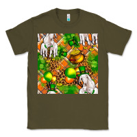 Army Green St. Patrick's Goat Family With Balloons Seamless Classic Tee - FaDigitalArtStudio