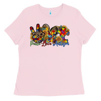Bubblegum Pink peace love autism Ladies Tee - RacoonDesign