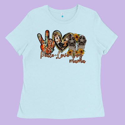 Peace Love Dog Mama Ladies Tee Designed By Racoondesign