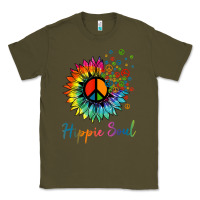 Army Green daisy peace sign hippie soul retro hippie flower lovers t shirt Classic Tee - baoMotion