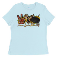 Baby Blue peace love hockey Ladies Tee - RacoonDesign