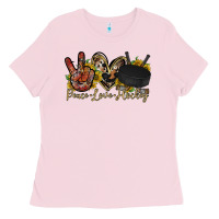 Bubblegum Pink peace love hockey Ladies Tee - RacoonDesign