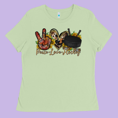 Peace Love Hockey Ladies Tee Designed By Racoondesign