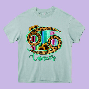 Cancer Zodiac Sign Sunflower Leopard Serape Heavy Core Tee Designed By Ranaportraitstore