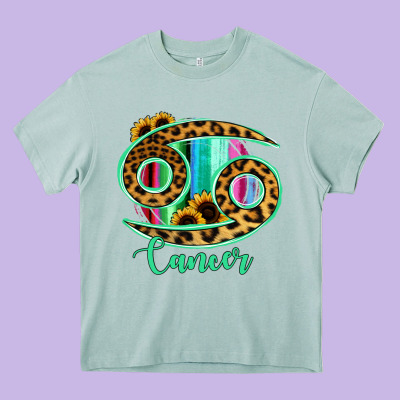 Cancer Zodiac Sign Sunflower Leopard Serape Heavy Core Tee Designed By Ranaportraitstore