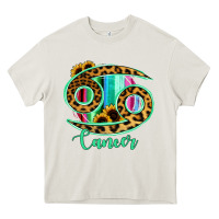 Cream Cancer Zodiac Sign Sunflower Leopard Serape Heavy Core Tee - RanaPortraitStore