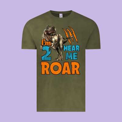 I'm Two Hear Me Roar Dinosaur Birthday Vintage Tee Designed By Lillyallendesigns