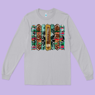Football Serape Cowhide Turquoise Glitter  Brushstrokes Long Sleeve Tee Designed By Artiststas
