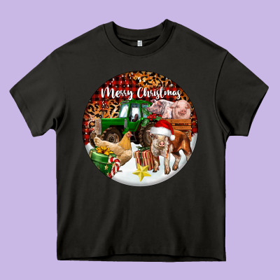 Merry Christmas Farm Animals Heavy Core Tee Designed By Fadigitalartstudio
