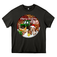 Asphalt Merry Christmas Farm Animals Heavy Core Tee - FaDigitalArtStudio