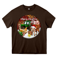 Chocolate Brown Merry Christmas Farm Animals Heavy Core Tee - FaDigitalArtStudio
