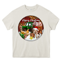 Cream Merry Christmas Farm Animals Heavy Core Tee - FaDigitalArtStudio