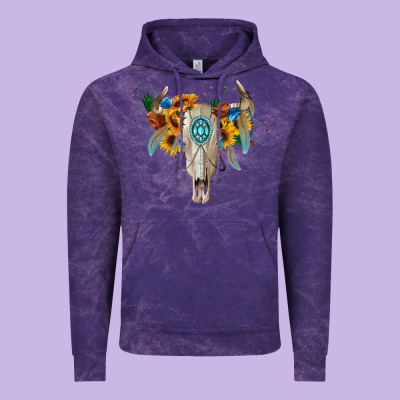 Boho Bull Skull Vintage Hoodie Designed By Barkaloodesign