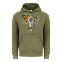 Vintage Olive boho bull skull Vintage Hoodie - BarkalooDesign