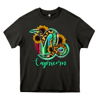 Asphalt Capricorn Zodiac Sign Sunflower Leopard Serape Heavy Core Tee - RanaPortraitStore