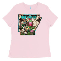Bubblegum Pink arkansas map Ladies Tee - RacoonDesign