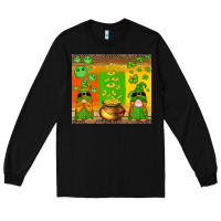 Black st patricks gnomes and coins with shamrock Long Sleeve Tee - Artiststas