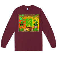 Burgundy st patricks gnomes and coins with shamrock Long Sleeve Tee - Artiststas
