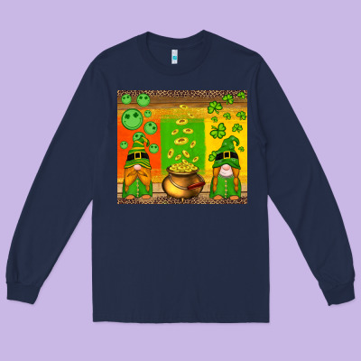 St Patricks Gnomes And Coins With Shamrock Long Sleeve Tee Designed By Artiststas