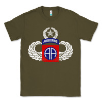 Army Green 82nd Airborne Div Parachutist Wings and Patch - Distressed Classic Tee - baoMotion