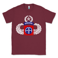 Burgundy 82nd Airborne Div Parachutist Wings and Patch - Distressed Classic Tee - baoMotion