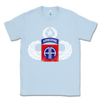 Dusty Blue 82nd Airborne Div Parachutist Wings and Patch - Distressed Classic Tee - baoMotion