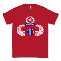Red 82nd Airborne Div Parachutist Wings and Patch - Distressed Classic Tee - baoMotion