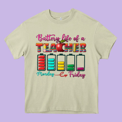 Battery Life Of A Teacher Heavy Core Tee Designed By Bundleandbundleshop