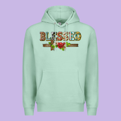 Blessed And Floral Cross Premium Hoodie Designed By Barkaloodesign