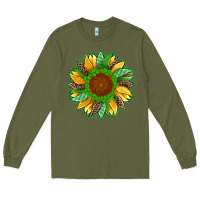 Army Green st patricks sunflower with leopard  shamrock and glitter Long Sleeve Tee - Artiststas