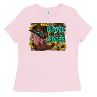 Bubblegum Pink blame all on my roots Ladies Tee - RacoonDesign
