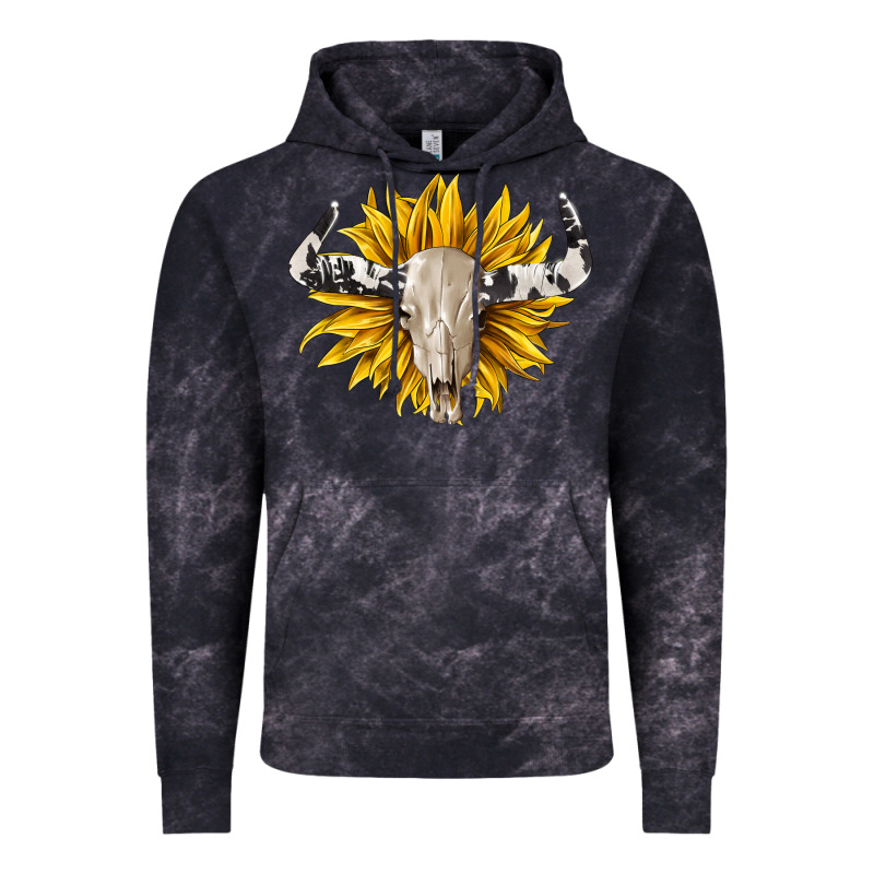 Cowhide Bull Skull And Sunflower Vintage Hoodie by BarkalooDesign | Teevron