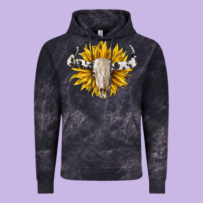 Cowhide Bull Skull And Sunflower Vintage Hoodie Designed By Barkaloodesign