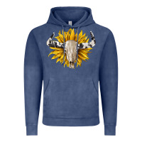 Vintage Denim cowhide bull skull and sunflower Vintage Hoodie - BarkalooDesign
