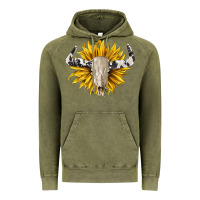 Vintage Olive cowhide bull skull and sunflower Vintage Hoodie - BarkalooDesign