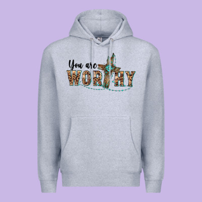 You Are Worthy Cross Premium Hoodie Designed By Barkaloodesign
