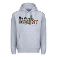 Heather Grey you are worthy cross Premium Hoodie - BarkalooDesign