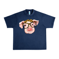Navy sunflowers with pig Urban Heavy Tee - RanaPortraitStore