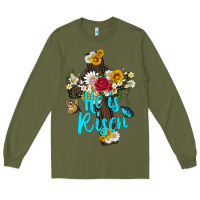 Army Green he is rısen with cross and butterfly Long Sleeve Tee - Artiststas