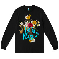 Black he is rısen with cross and butterfly Long Sleeve Tee - Artiststas