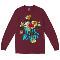 Burgundy he is rısen with cross and butterfly Long Sleeve Tee - Artiststas