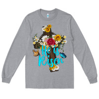 Heather Grey he is rısen with cross and butterfly Long Sleeve Tee - Artiststas