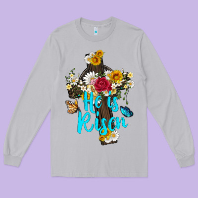 He Is Rısen With Cross And Butterfly Long Sleeve Tee Designed By Artiststas