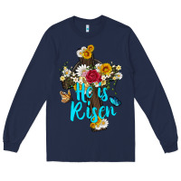 Navy he is rısen with cross and butterfly Long Sleeve Tee - Artiststas