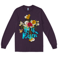 Plum he is rısen with cross and butterfly Long Sleeve Tee - Artiststas