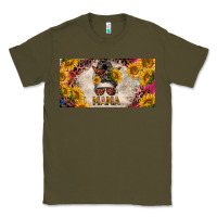 Army Green mess bun mama with sunflowers and colorful leopard license plate Classic Tee - BarkalooDesign