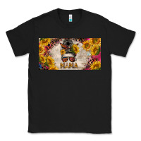 Black mess bun mama with sunflowers and colorful leopard license plate Classic Tee - BarkalooDesign