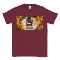Burgundy mess bun mama with sunflowers and colorful leopard license plate Classic Tee - BarkalooDesign