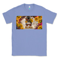Colony Blue mess bun mama with sunflowers and colorful leopard license plate Classic Tee - BarkalooDesign