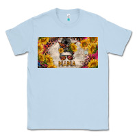 Dusty Blue mess bun mama with sunflowers and colorful leopard license plate Classic Tee - BarkalooDesign